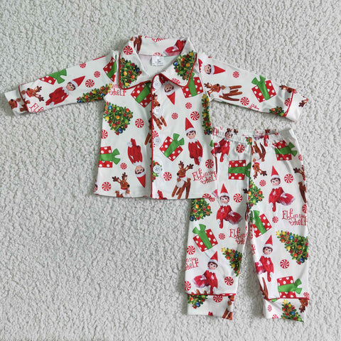 6 B4-39 Boutique Boy's Pajamas Red Christmas on the shelf Set