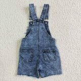 SS0023 Fashion Summer Cattle Cow Blue Ripped Denim Overalls