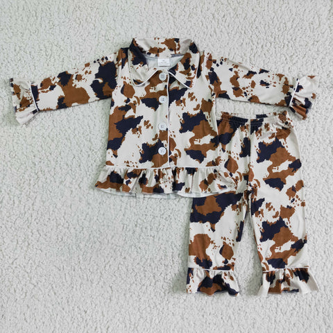 Boutique Girl Pajamas Western Cow Brown Outfits