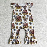 Western Cow Cactus Sunflower Cute Girl's Romper