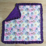 Cartoon Purple Ruffles Blue Dog Blanket