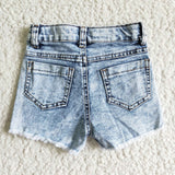 SS0024 Summer Kids Fashion Washed Blue Cow Ruffles Denim Girl's Shorts