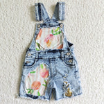 SS0022 Fashion Summer Sequins Blue Ripped Denim Overalls