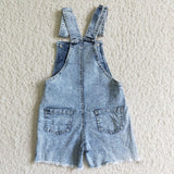 SS0022 Fashion Summer Sequins Blue Ripped Denim Overalls