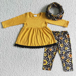 Girl's Sunflower Yellow With Scarf 3 Pcs Set