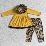 Girl's Sunflower Yellow With Scarf 3 Pcs Set