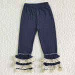 A4-15 Dark Blue With Lace Ruffled Leggings Girl's Pants