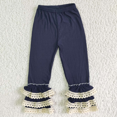 A4-15 Dark Blue With Lace Ruffled Leggings Girl's Pants