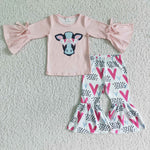 SALE 6 A15-29Valentine's Day Cow Pink Love Girl's Set