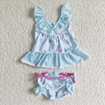 S0028 Girl‘s Summer Sky Blue Bikini Swimsuit