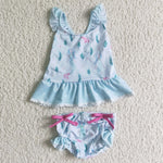 S0028 Girl‘s Summer Sky Blue Bikini Swimsuit