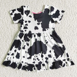 Fashion Cow With Bow Pink Girl's Dress