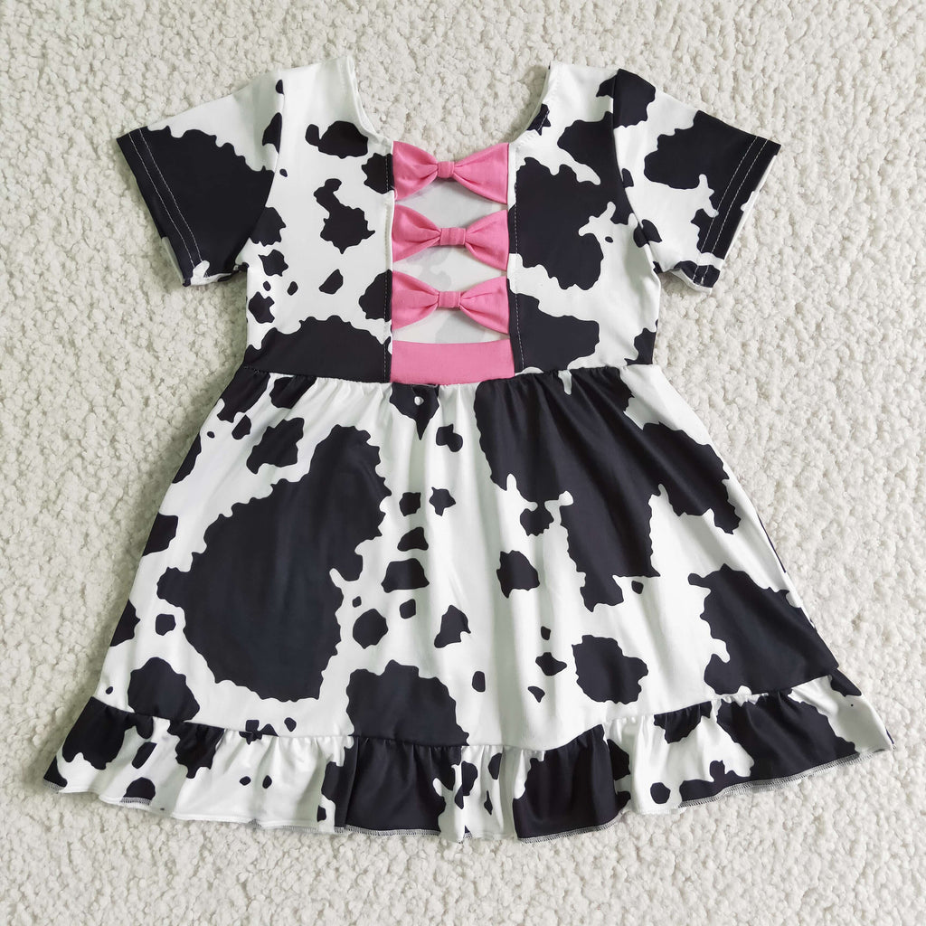 pink cow dresses Fkelyi Pink Cow Print Toddler Girl Long Sleeve Dresses Breathable A-Line Ruffle Trim Dress Soft Fall Outfits for Girls Patchwork Dresses, 3-4 Y,