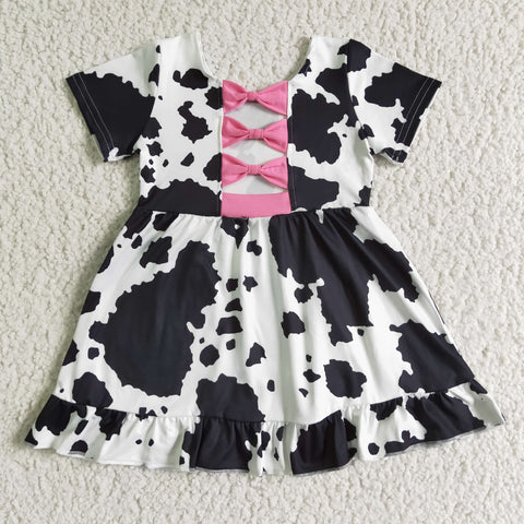Fashion Cow With Bow Pink Girl's Dress