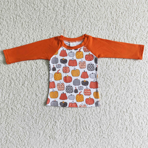 6 A30-6-1 Halloween Fall Pumpkin Orange Boy's Shirt