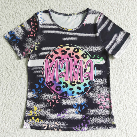 GT0003 Adlut MAMA Colorful Leopard Tie Dry Black Girl's T Shirt Top