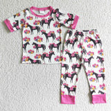 GSPO0005 Western Horse Flower Pink Girl's Set Pajamas