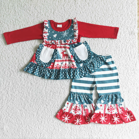 Christmas Ruffles Red Snow With Pockets Outfits