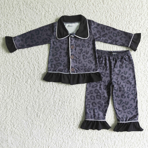New Boutique Girl's Leopard Black Pajamas Outfits