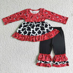 SALE 6 B2-23 Red Floral Tunic Black Cow Ruffles Pants Outfits