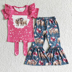 Western Cow Cattle Pink Flower Girl's Set