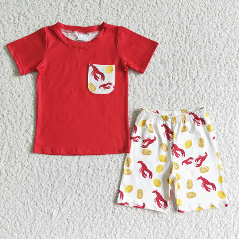 Summer Corn Crayfish Red Boy's Shorts Set