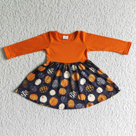 Pumpkin Orange Long Sleeves Girl's Dress