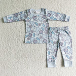 SALE BLP0001 Halloween Pumpkin Ghost Blue Boy's Set Pajamas