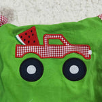 Embroidery Watermelon Car Green Red Girl's Shorts Set