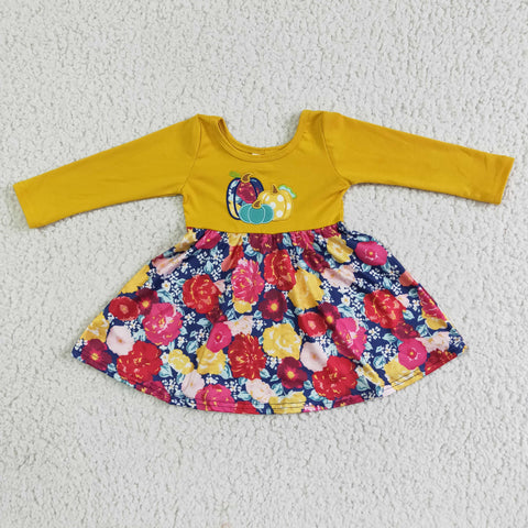 Embroidery Pumpkin Yellow Flower Girl's Dress