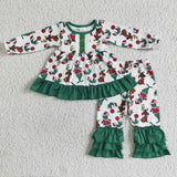 GLP0041 Christmas Green animal Ruffles Girl's Set