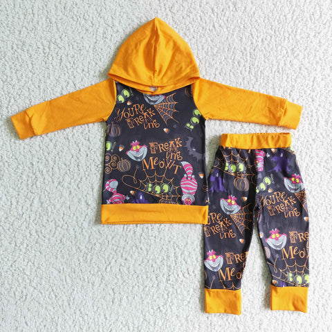 Halloween BOO Meowt Pumpkin Orange hoodie Boy's Set