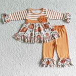 New Pumpkin Flower Orange Stripe Girl's Set