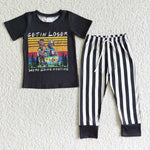 SALE BSPO0003 Halloween GET IN LOSER Black Stripe Boy's Set