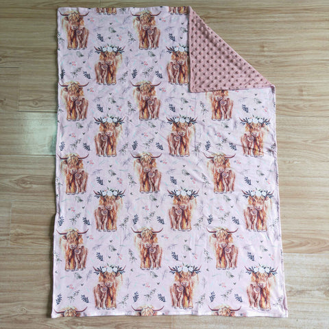 Western Cow Pink Flower Blanket