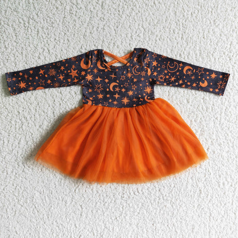 GLD0017 Halloween Moon Orange Tulle Girl's Dress