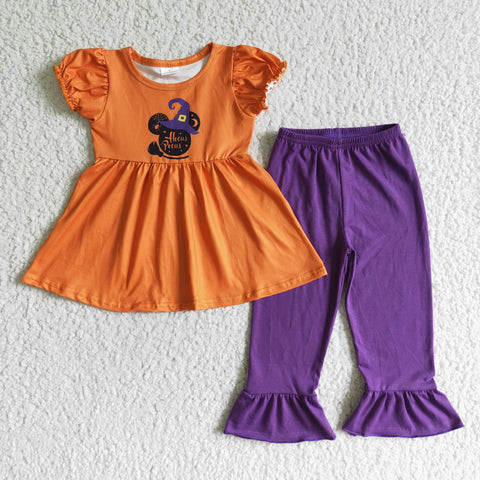 GSPO0117 Halloween Purple Orange Castle Cute Girl's Set