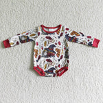 LR0022 Red Long Sleeves Baby Bubble Cute Girl's Romper