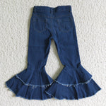 P0007 Fashion New Design Jeans Blue Denim Flared Girl's Pants