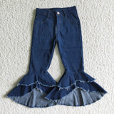 P0007 Fashion New Design Jeans Blue Denim Flared Girl's Pants