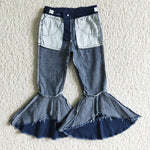 P0007 Fashion New Design Jeans Blue Denim Flared Girl's Pants