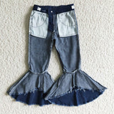 P0007 Fashion New Design Jeans Blue Denim Flared Girl's Pants