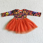 GLD0010 Halloween Pumpkin Cartoon Red Tulle Girl's Dress