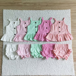 New Summer Green Cotton Button Top Ruffles Bummie With Bow Three Pcs Set