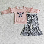 New Cow Pink Flower Cute Girl's Set