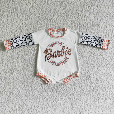 Baby Letter Leopard Long Sleeves Baby Bubble Cute Girl's Romper