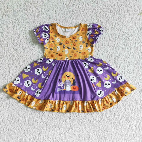 Halloween Skull Purple Girl's Dress