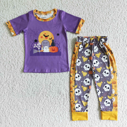 Halloween Pumpkin Skull Purple Boy's Set