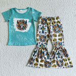 New Western Bull Sunflower Blue Girl's Set