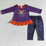 SALE GLP0025 Halloween Purple Ruffles Embroidery Spider Web Girl's Set